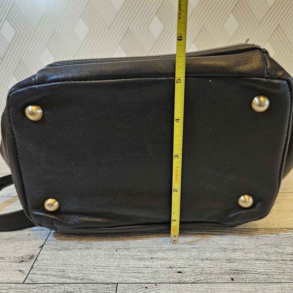Sabina Black Leather Drawstring Shoulder Bag with Gold Accents - Picture 12 of 16